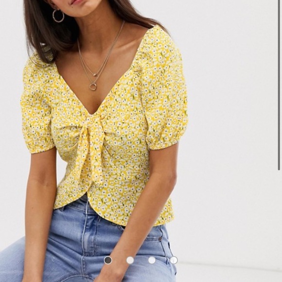 River Island yellow floral crop top with bow (NWT) - Picture 2 of 4